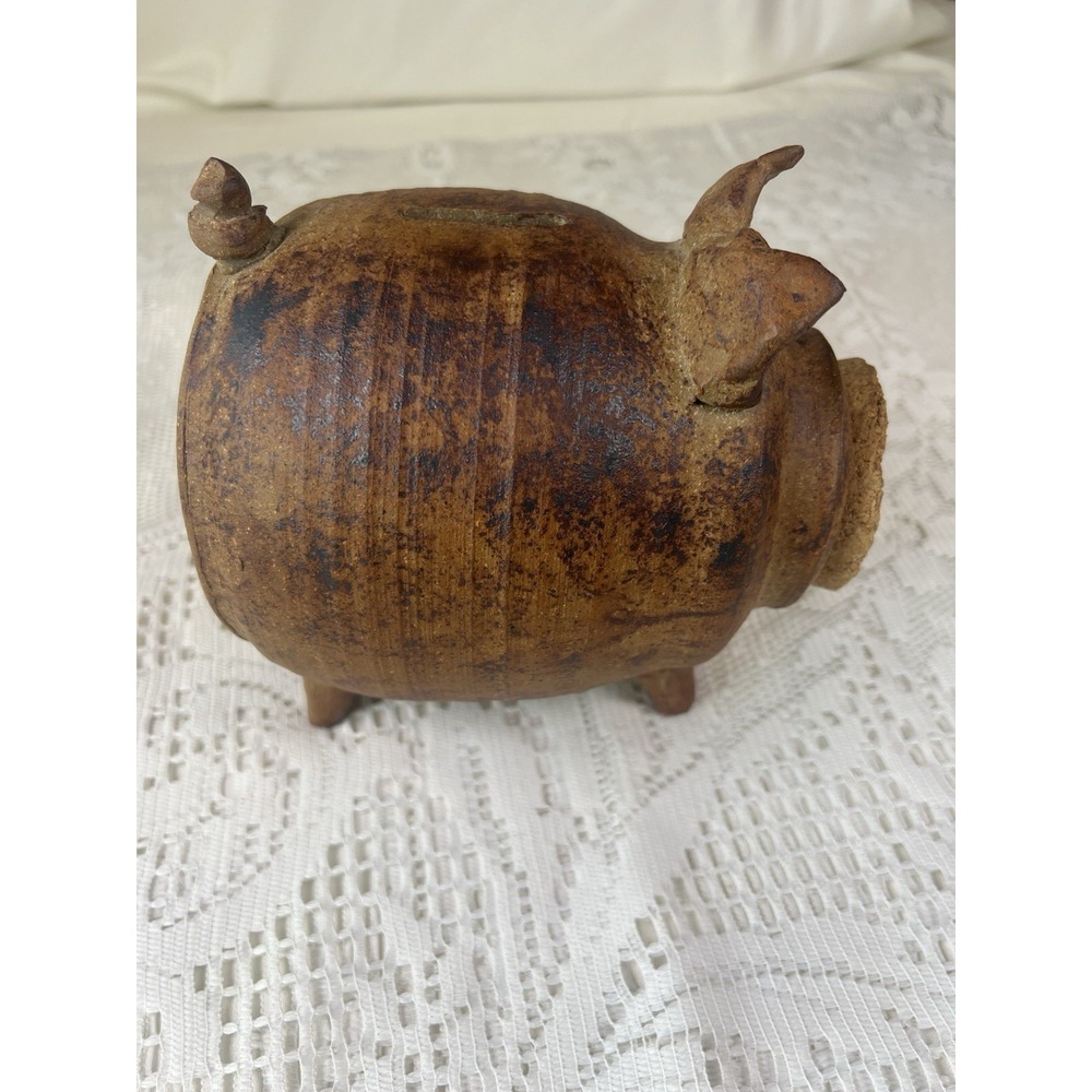 Vintage Signed Studio Pottery Piggy Bank Dorothy Beach Cork Stopper Folk Art - Picture 2 of 16